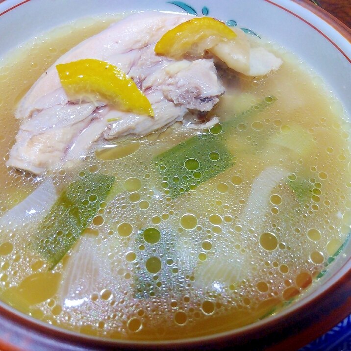 柚子香る♡骨付きチキン&葉ニンニクのスープ